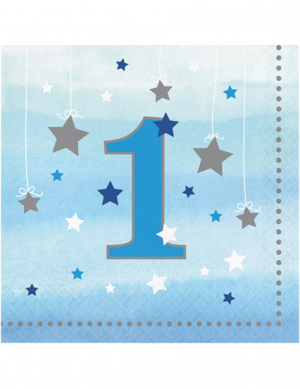 16 Serviettes en papier premier anniversaire One Little Star bleues 33 x 33 cm 16 Serviettes en papier premier anniversaire One Little Star bleues 33 x 33 cm