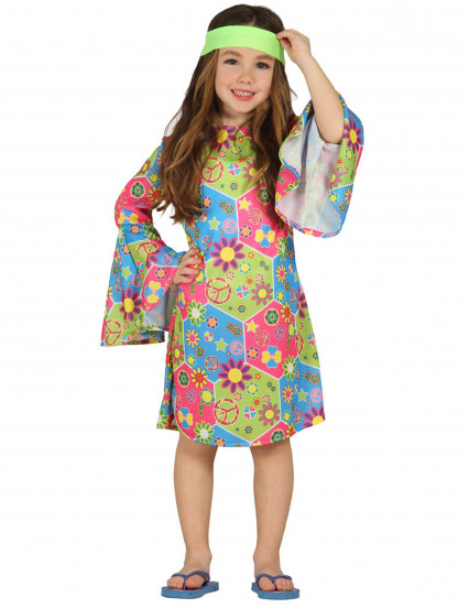 Déguisement hippie avec symboles colorés fille Déguisement hippie avec symboles colorés fille