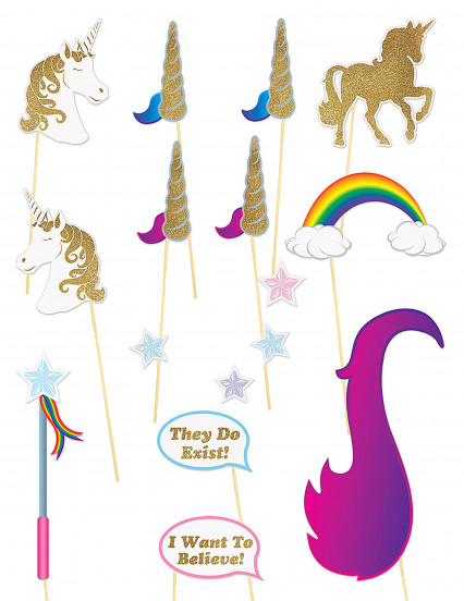 Kit Photobooth thème Licorne pailleté 16 accessoires Kit Photobooth thème Licorne pailleté 16 accessoires