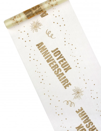 Chemin de table organza Joyeux Anniversaire doré 29 cm x 5 m Chemin de table organza Joyeux Anniversaire doré 29 cm x 5 m