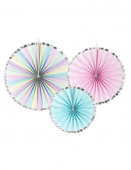 3 Rosaces décoratives pastel et argentées 30, 25 et 21 cm 3 Rosaces décoratives pastel et argentées 30, 25 et 21 cm