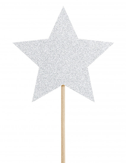 6 Décorations pour gâteau sur pique Etoile argent pailleté 11,5 cm 6 Décorations pour gâteau sur pique Etoile argent pailleté 11,5 cm