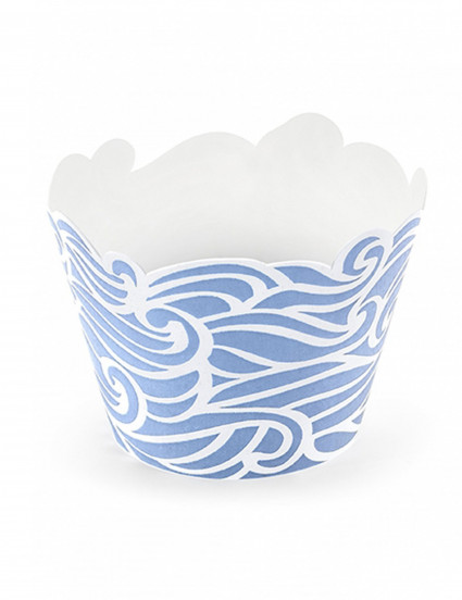 6 Caissettes à cupcake bleu effet vagues 7,5 x 5,5 cm 6 Caissettes à cupcake bleu effet vagues 7,5 x 5,5 cm