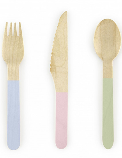 18 Couverts en bois avec manche en couleurs pastels 16 cm 18 Couverts en bois avec manche en couleurs pastels 16 cm