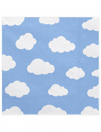 20 Serviettes en papier bleu Petits nuages blancs 33 x 33 cm 20 Serviettes en papier bleu Petits nuages blancs 33 x 33 cm