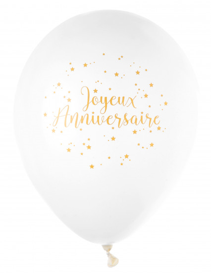 8 Ballons en latex Joyeux Anniversaire blanc et doré métallisé 23 cm 8 Ballons en latex Joyeux Anniversaire blanc et doré métallisé 23 cm