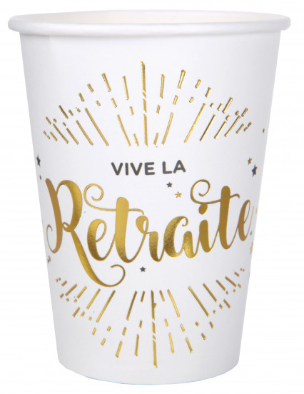 10 Gobelets en carton Vive la Retraite blanc et doré 7,8 x 9,7 cm 10 Gobelets en carton Vive la Retraite blanc et doré 7,8 x 9,7 cm