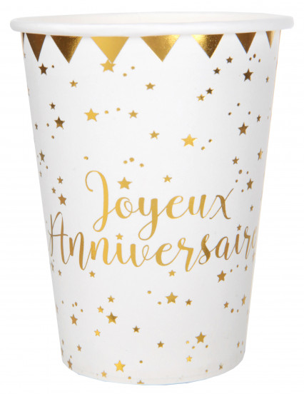 10 Gobelets en carton Joyeux Anniversaire métallisé blanc et doré 7,8 x 9,7 cm 10 Gobelets en carton Joyeux Anniversaire métallisé blanc et doré 7,8 x 9,7 cm