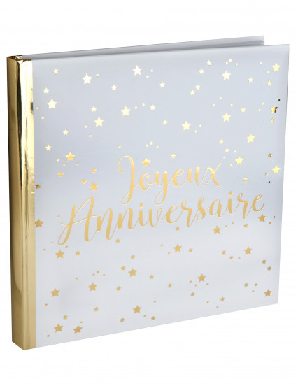 Livre d'or Joyeux Anniversaire métallisé blanc et doré 24 x 24 cm Livre d'or Joyeux Anniversaire métallisé blanc et doré 24 x 24 cm