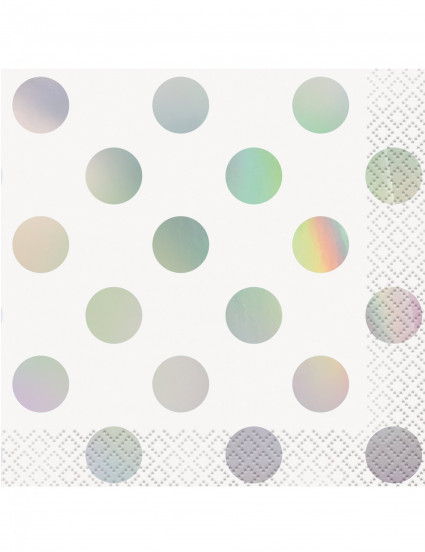 16 Petites serviettes en papier blanc à pois iridescent 25 x 25 cm 16 Petites serviettes en papier blanc à pois iridescent 25 x 25 cm