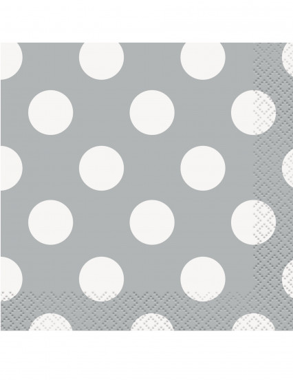 16 Petites serviettes en papier grises à pois blancs 25 x 25 cm 16 Petites serviettes en papier grises à pois blancs 25 x 25 cm