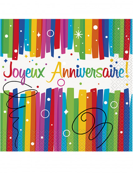 16 Serviettes en papier Joyeux Anniversaire multicolores 33 x 33 cm 16 Serviettes en papier Joyeux Anniversaire multicolores 33 x 33 cm