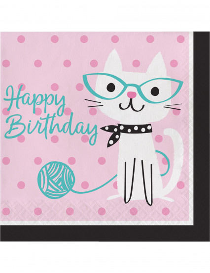 16 Serviettes en papier Happy Birthday Chats roses 33 x 33 cm 16 Serviettes en papier Happy Birthday Chats roses 33 x 33 cm