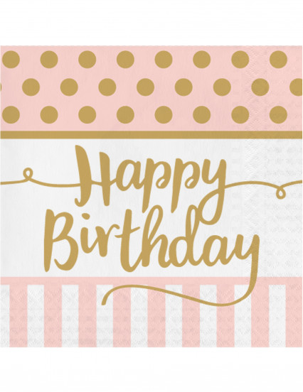 20 Serviettes en papier Happy Birthday rose et or 33 x 33 cm 20 Serviettes en papier Happy Birthday rose et or 33 x 33 cm