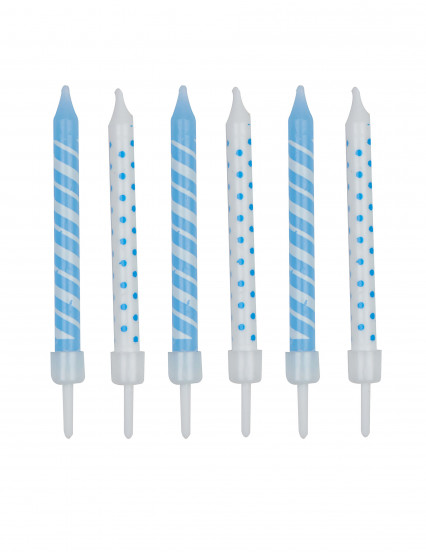 12 Bougies d'anniversaire rayées et à pois blanc et bleu ciel 7,5 cm 12 Bougies d'anniversaire rayées et à pois blanc et bleu ciel 7,5 cm