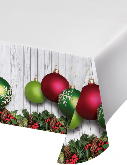 Nappe en plastique Boules de Noël verte et rouge 137 x 274 cm Nappe en plastique Boules de Noël verte et rouge 137 x 274 cm