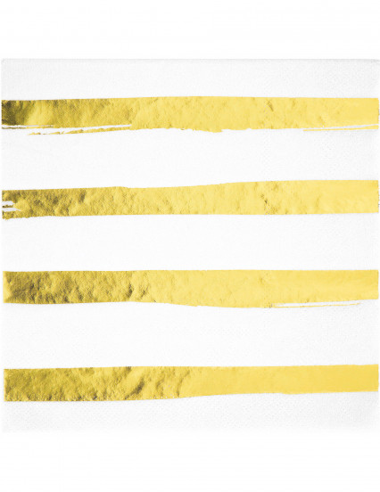 16 Serviettes en papier blanches et dorées rayées 33 x 33 cm 16 Serviettes en papier blanches et dorées rayées 33 x 33 cm