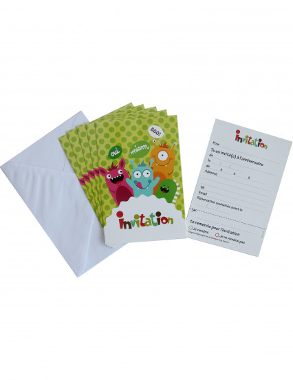 6 Cartons d'invitation avec enveloppes Happy Monsters 10 x 15 cm 6 Cartons d'invitation avec enveloppes Happy Monsters 10 x 15 cm