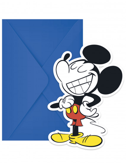 6 Cartes d'invitation et enveloppes Mickey™ rétro 6 Cartes d'invitation et enveloppes Mickey™ rétro