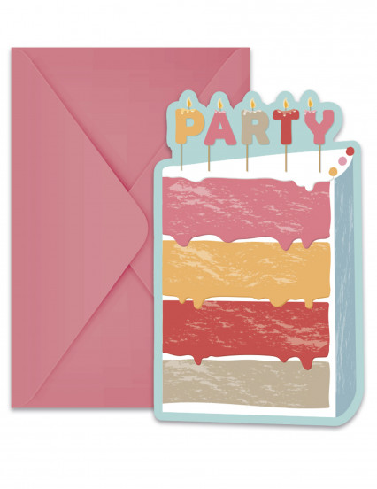 6 Cartons d'invitation avec enveloppes Gâteau d'Anniversaire 21,3 x 11 cm 6 Cartons d'invitation avec enveloppes Gâteau d'Anniversaire 21,3 x 11 cm
