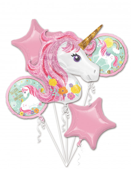 Bouquet de 5 ballons aluminium licorne Bouquet de 5 ballons aluminium licorne