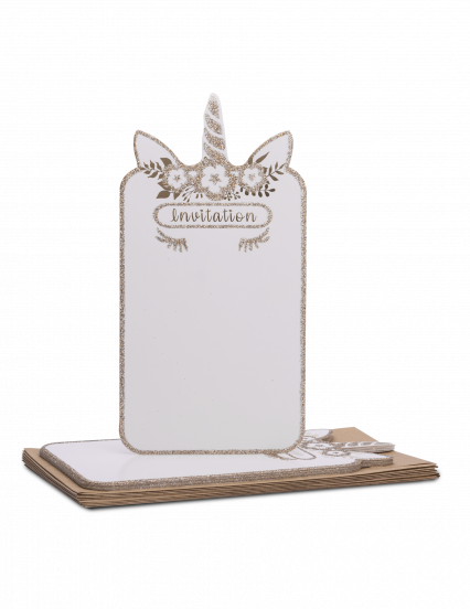 8 Invitations jolie Licorne doré pailleté avec enveloppes 22 x 10 cm 8 Invitations jolie Licorne doré pailleté avec enveloppes 22 x 10 cm