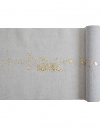 Chemin de table en coton Joyeux Noël gris et doré 28 cm x 3 m Chemin de table en coton Joyeux Noël gris et doré 28 cm x 3 m
