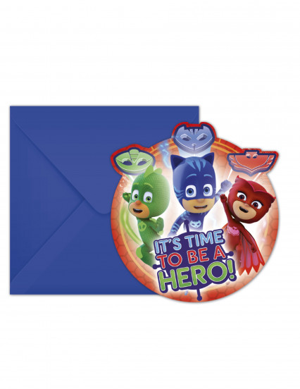 6 Cartons d'invitations et enveloppes Pyjamasques™ 14 x 9 cm 6 Cartons d'invitations et enveloppes Pyjamasques™ 14 x 9 cm
