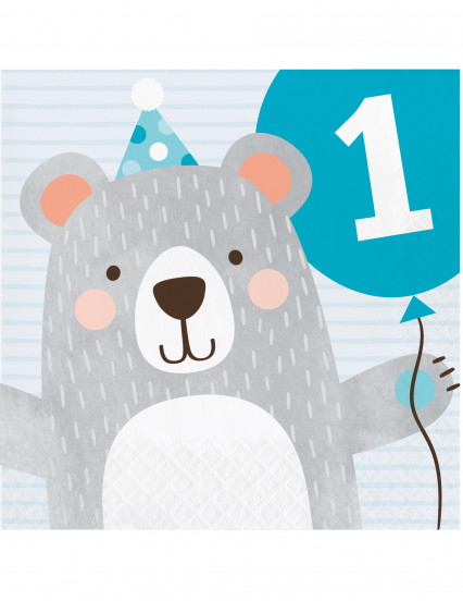 16 Serviettes en papier 1er Anniversaire Petit Ours Gris 33 x 33 cm 16 Serviettes en papier 1er Anniversaire Petit Ours Gris 33 x 33 cm