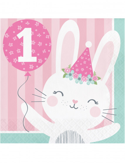 16 Serviettes en papier 1er Anniversaire Petit Lapin roses 33 x 33 cm 16 Serviettes en papier 1er Anniversaire Petit Lapin roses 33 x 33 cm