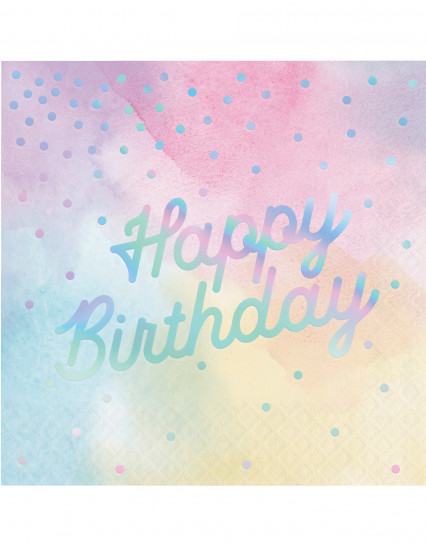 16 Serviettes en papier Happy Birthday multicolores iridescentes 33 x 33 cm 16 Serviettes en papier Happy Birthday multicolores iridescentes 33 x 33 cm
