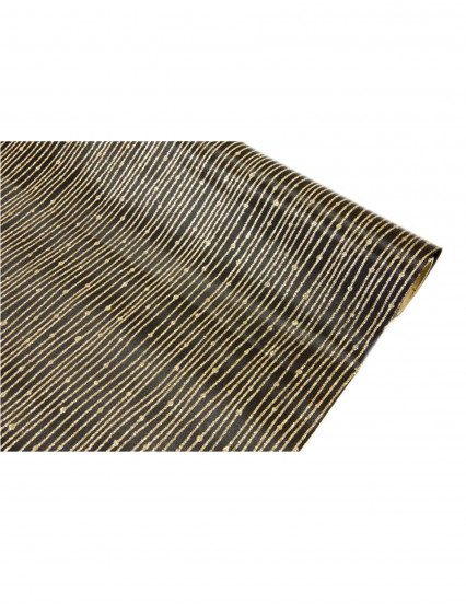 Chemin de table satin noir à paillettes dorées 28 cm x 5 m Chemin de table satin noir à paillettes dorées 28 cm x 5 m