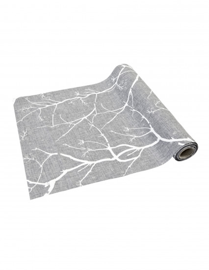 Chemin de table en toile gris Branches givrées 28 cm x 4 m Chemin de table en toile gris Branches givrées 28 cm x 4 m