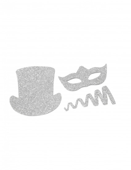 8 Confettis de table Chapeaux et cotillons pailletés argentés 5 cm 8 Confettis de table Chapeaux et cotillons pailletés argentés 5 cm