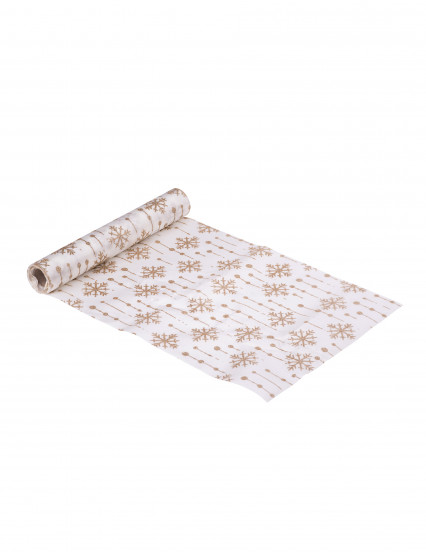 Chemin de table en satin Flocons ivoire pailleté 28 cm x 3 m Chemin de table en satin Flocons ivoire pailleté 28 cm x 3 m