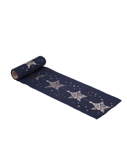 Sur chemin de table en lin bleu marine étoiles dorées 14.5 cm x 5 m Sur chemin de table en lin bleu marine étoiles dorées 14.5 cm x 5 m