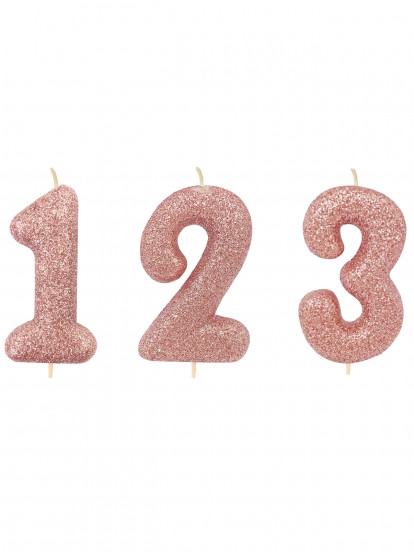 Bougie sur pique chiffre rose gold pailletée 7 cm Bougie sur pique chiffre rose gold pailletée 7 cm