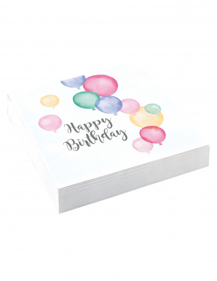 20 Serviettes en papier Happy Birthday ballons pastel 33 x 33 cm 20 Serviettes en papier Happy Birthday ballons pastel 33 x 33 cm