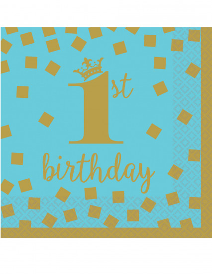 16 Petites serviettes en papier 1st Birthday bleu et or 25 x 25 cm 16 Petites serviettes en papier 1st Birthday bleu et or 25 x 25 cm