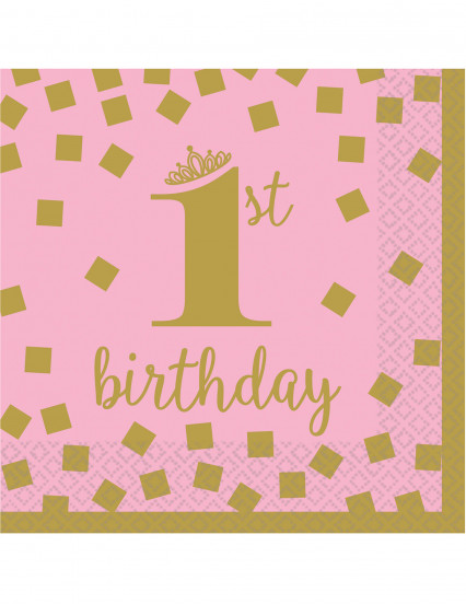 16 Petites serviettes en papier 1st Birthday rose et or 25 x 25 cm 16 Petites serviettes en papier 1st Birthday rose et or 25 x 25 cm