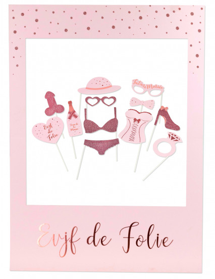Kit photobooth avec cadre EVJF rose gold 12 accessoires Kit photobooth avec cadre EVJF rose gold 12 accessoires