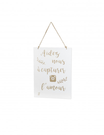 Pancarte en bois Aidez nous a capturer l'amour blanc et doré 30 x 40 cm Pancarte en bois Aidez nous a capturer l'amour blanc et doré 30 x 40 cm