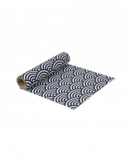 Chemin de table en lin écailles bleu marine 28 cm x 5 m Chemin de table en lin écailles bleu marine 28 cm x 5 m