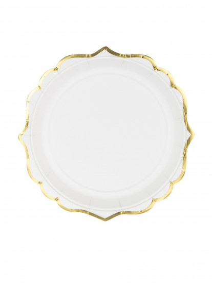 6 Petites assiettes en carton blanches et bordures dorées 18 cm 6 Petites assiettes en carton blanches et bordures dorées 18 cm