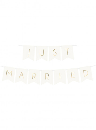 Guirlande en carton just married blanche et dorée 15 x 155 cm Guirlande en carton just married blanche et dorée 15 x 155 cm
