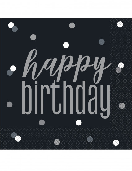 16 Serviettes en papier happy birthday noires et grises 33 x 33 cm 16 Serviettes en papier happy birthday noires et grises 33 x 33 cm