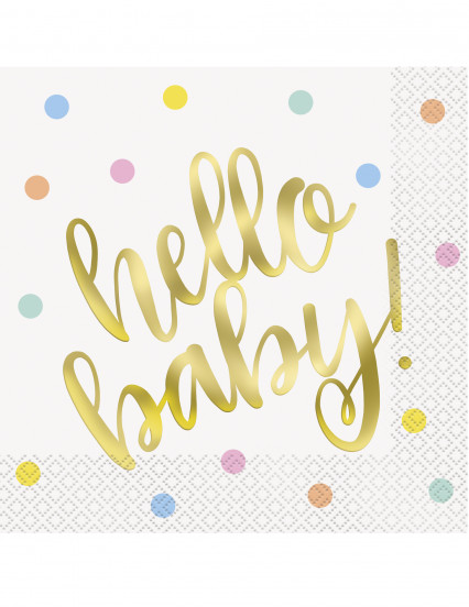 16 Serviettes en papier hello baby blanches et or 33 x 33 cm 16 Serviettes en papier hello baby blanches et or 33 x 33 cm
