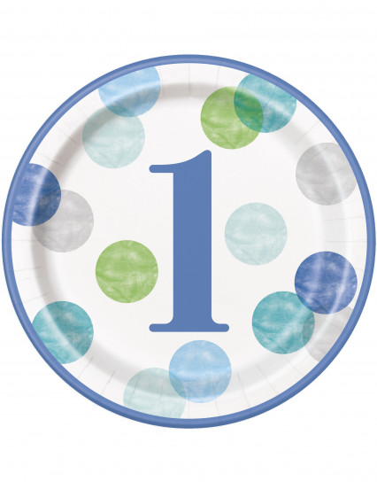 8 Assiettes en carton 1er anniversaire bleues et blanches 23 cm 8 Assiettes en carton 1er anniversaire bleues et blanches 23 cm