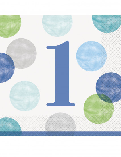 16 Serviettes en papier 1er anniversaire bleues et blanches 33 x 33 cm 16 Serviettes en papier 1er anniversaire bleues et blanches 33 x 33 cm