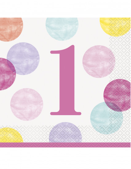 16 Serviettes en papier 1er anniversaire roses et blanches 33 x 33 cm 16 Serviettes en papier 1er anniversaire roses et blanches 33 x 33 cm